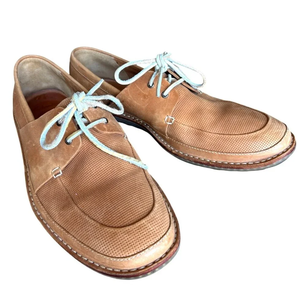 Clarks Mens Shoe Size 12 Grafted Sail Durable Boat Tan Leather Loafers Laces EUC